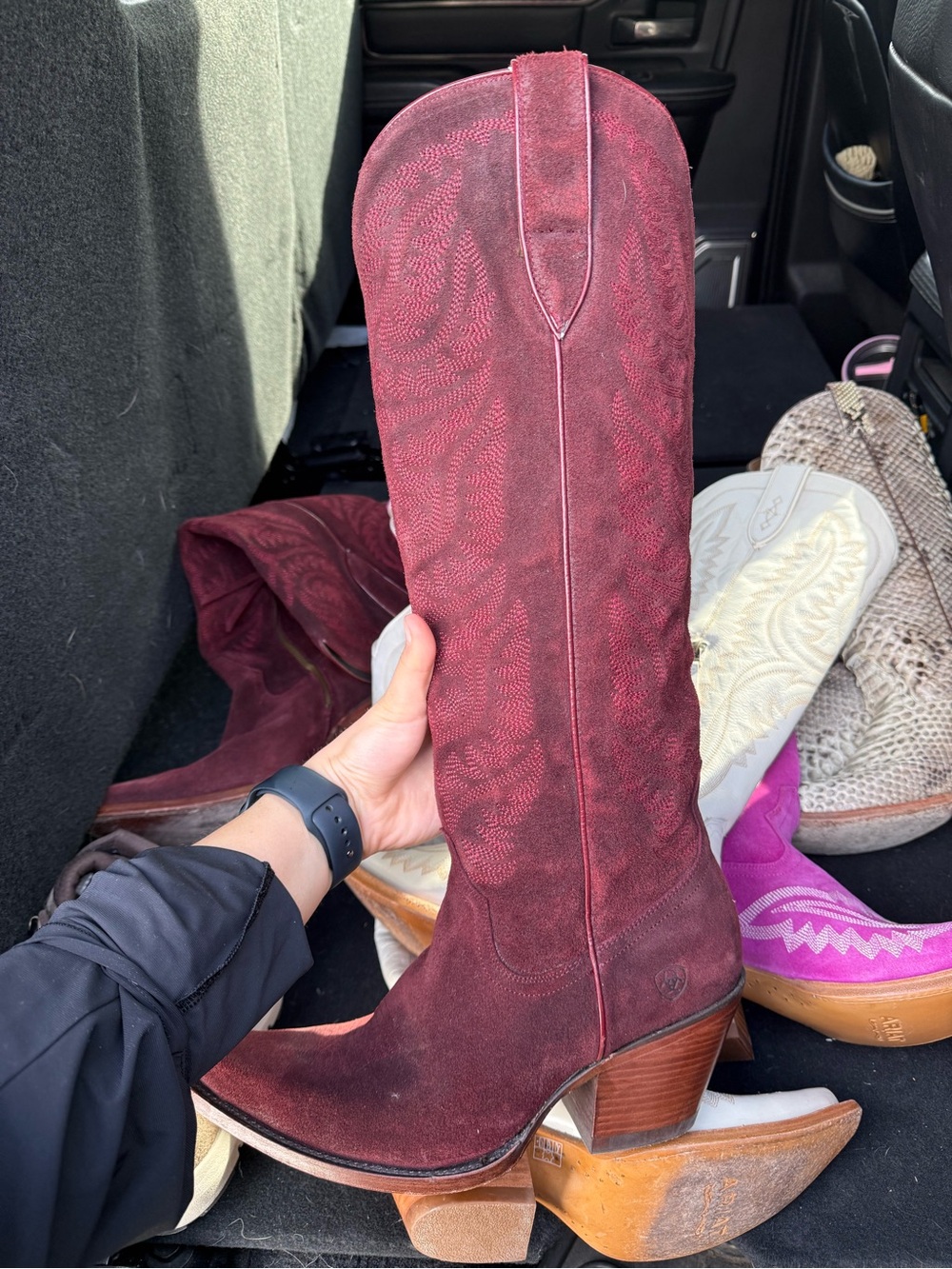 Ariat BLACK CHERRY Suede Tall Western Boots - Picture 2 of 3
